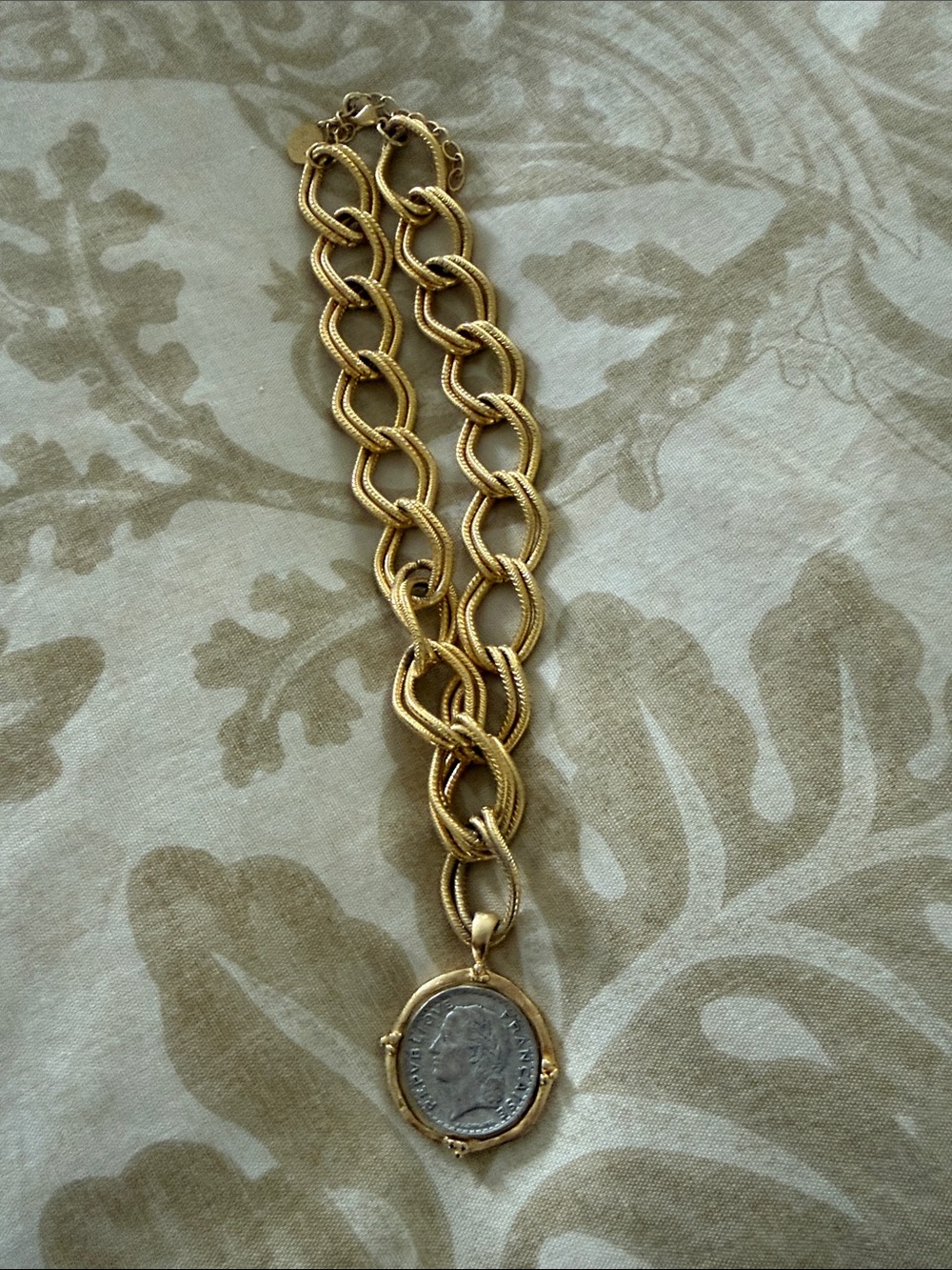 Gold-Tone Coin Pendant Chain Necklace for Women
